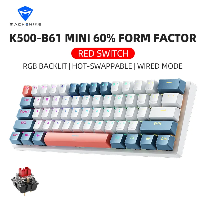 Gaming Keyboard Hot Swappable - K500-B61achenike Mini Keybaord Mecânico 60% Fator