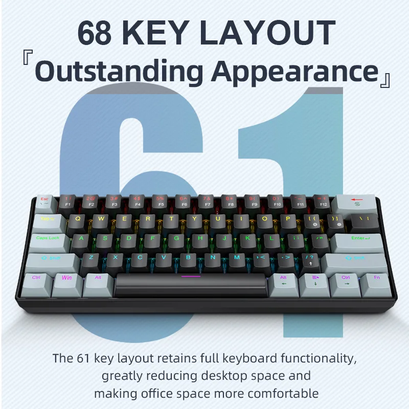 Gaming Keyboard Hot Swappable - APAYADO K61 Mini teclado mecânico, com