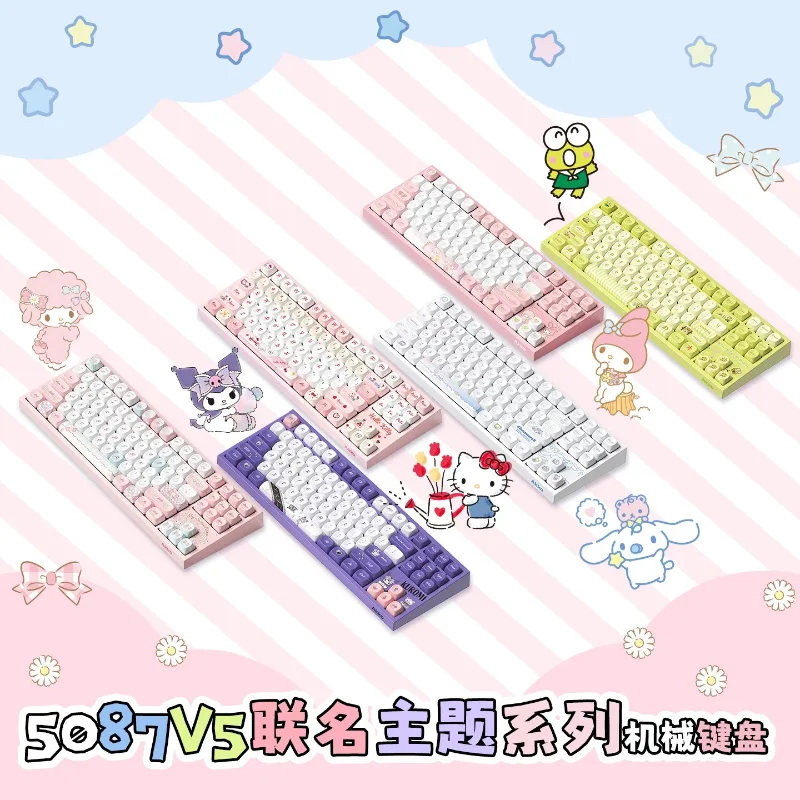 Gaming Keyboard Hot Swappable - Teclado Mecânico Sanrio RGB Tri-Mode Bluetooth