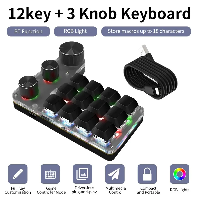 Gaming Keyboard Mini Mechanical - Teclado personalizado macro de programação Bluetooth,