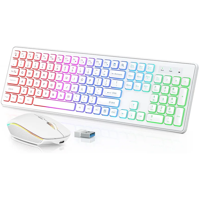 Gaming Keyboard Mouse Wireless - Teclado e mouse sem fio retroiluminados,