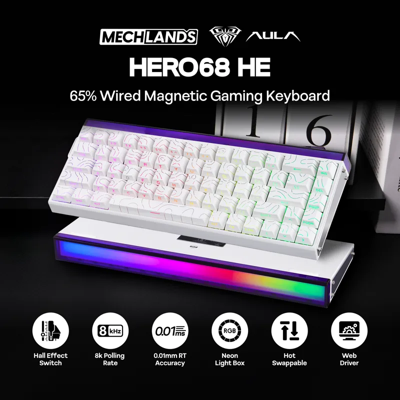 AULA Hero68 HE 65% ANSI EUA La - Gaming Keyboard Hall Effect Switches avaliação e preço