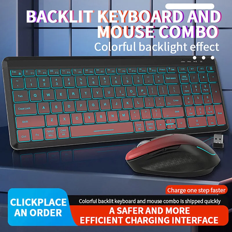 RGB Backlit Silent Wireless Te - Gaming Keyboard Bundle avaliação e preço