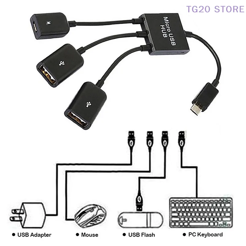 Micro USB para 2 OTG Port HUB  - Gaming Keyboard Type C avaliação e preço