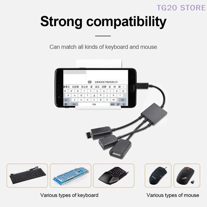 Micro USB para 2 OTG Port HUB  - Gaming Keyboard Type C avaliação e preço
