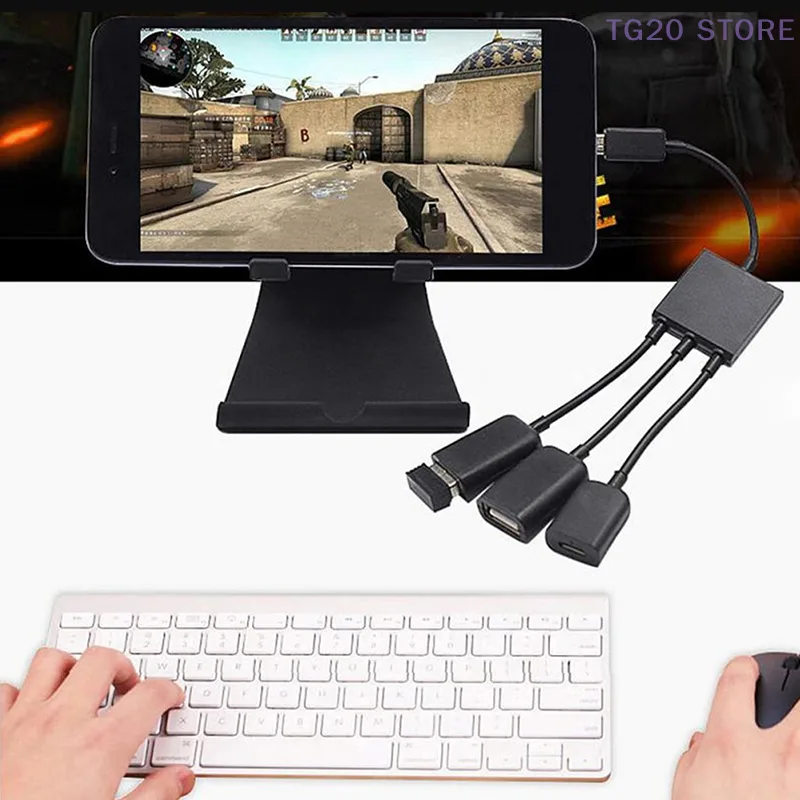 Micro USB para 2 OTG Port HUB  - Gaming Keyboard Type C avaliação e preço