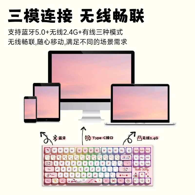 Teclado Mecânico Sanrio RGB Tr - Gaming Keyboard Hot Swappable avaliação e preço