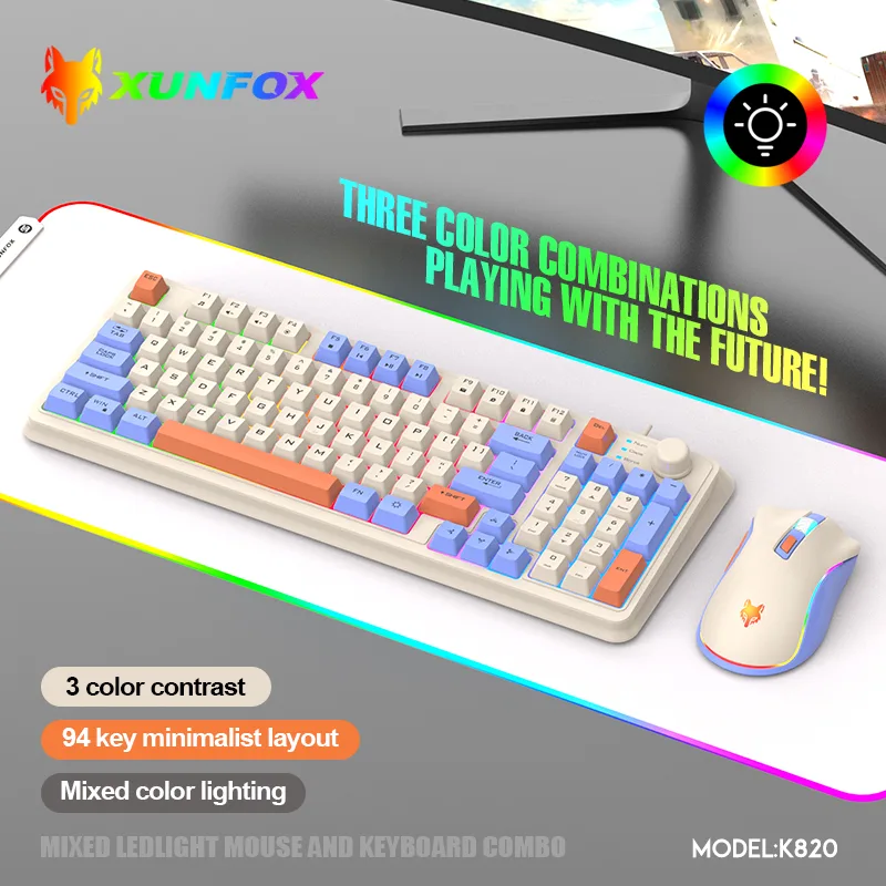 K820 USB com fio jogo teclado  - Gaming Keyboard Bundle avaliação e preço